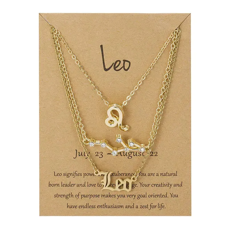3pcs/set Zodiac Sign Necklace