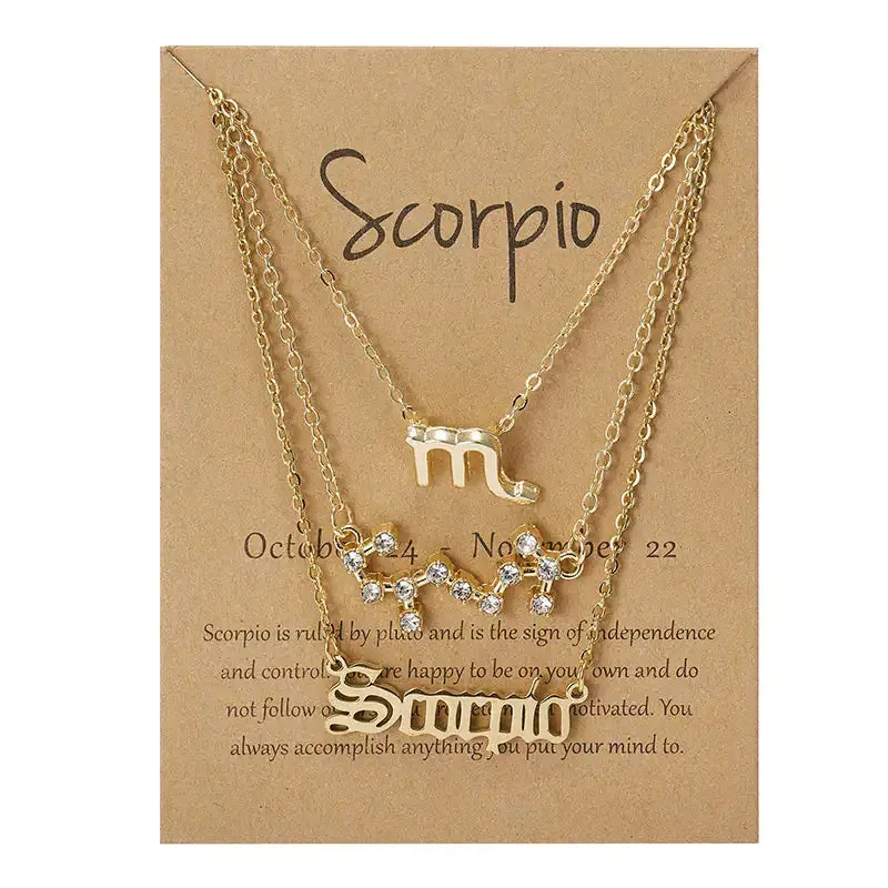 3pcs/set Zodiac Sign Necklace