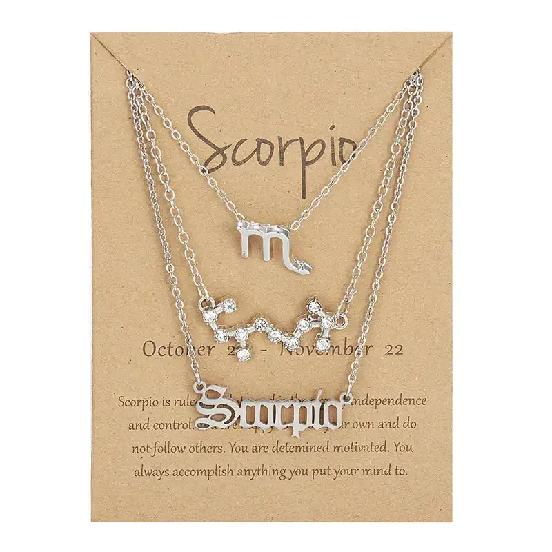 3pcs/set Zodiac Sign Necklace