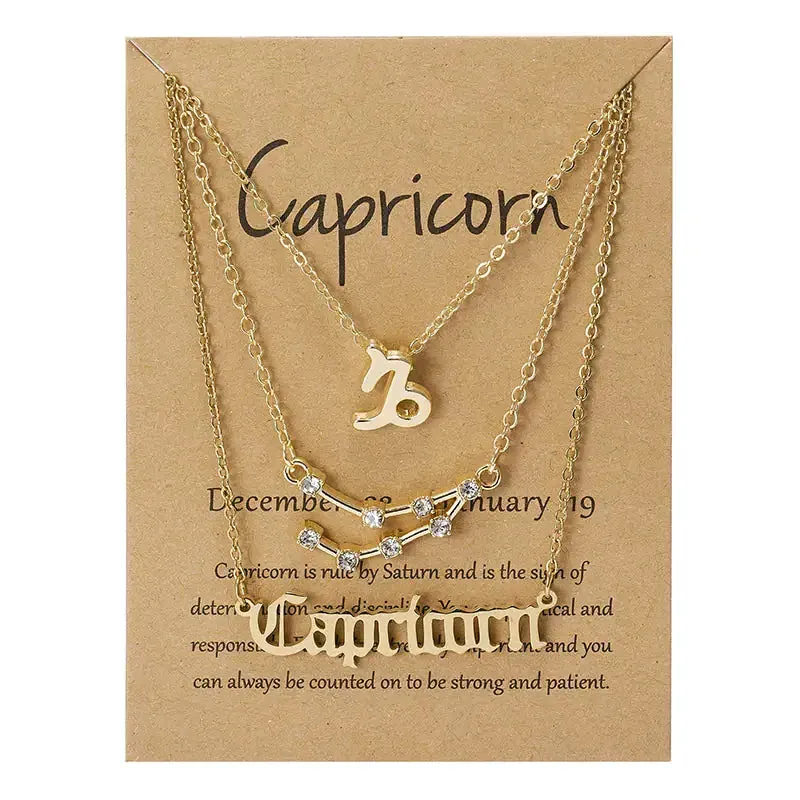 3pcs/set Zodiac Sign Necklace