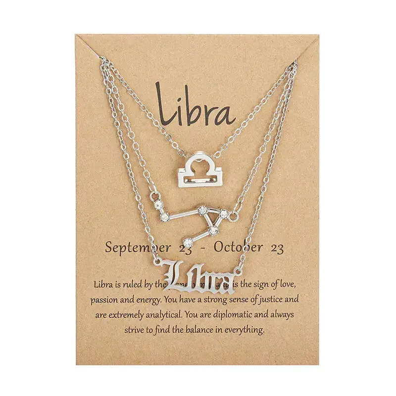 3pcs/set Zodiac Sign Necklace