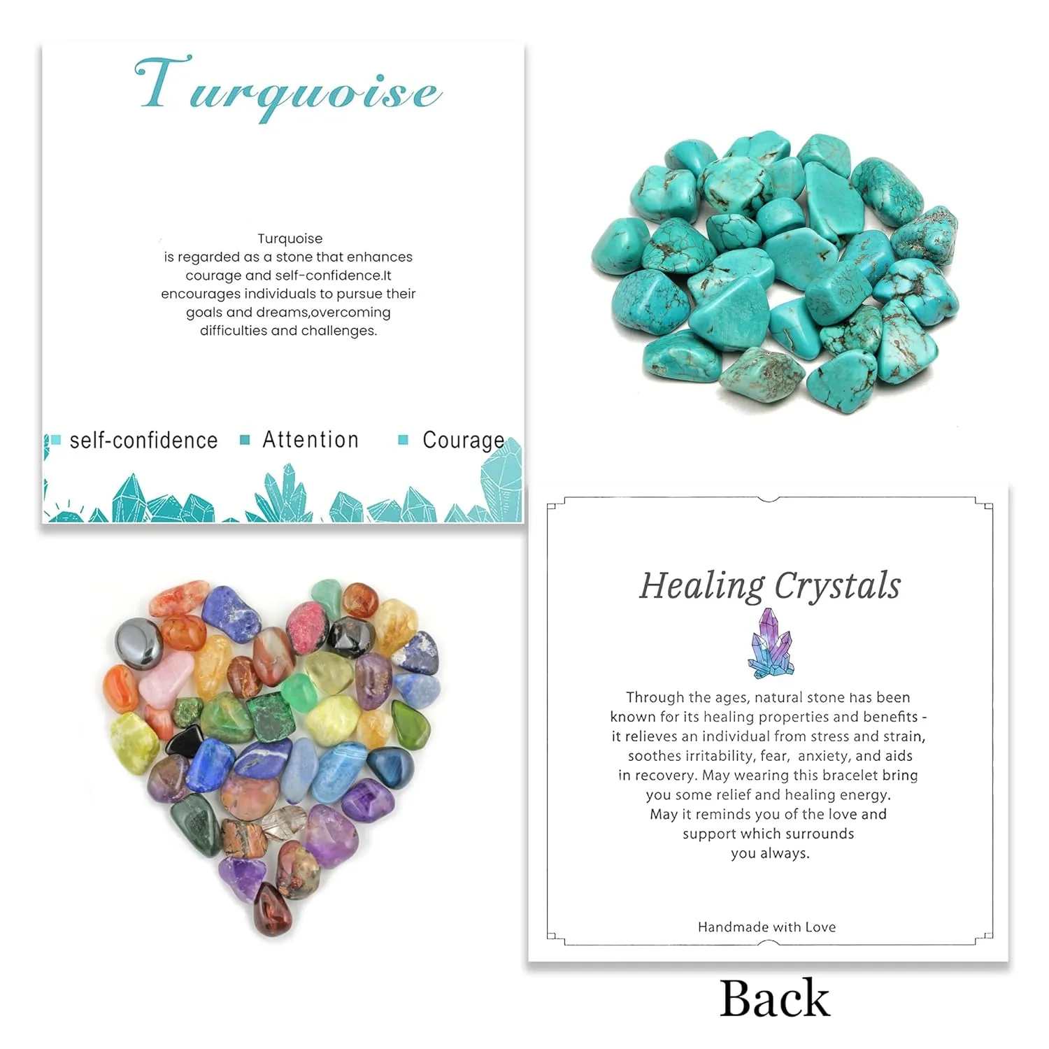 3PS Turquoise Jewelry for Women, Turquoise Necklace - Ring - Bracelet Set, 8MM Healing Crystals Beaded Bracelets December Birthstone Necklace Adjustable Rings, Inspirational Gifts for Women
