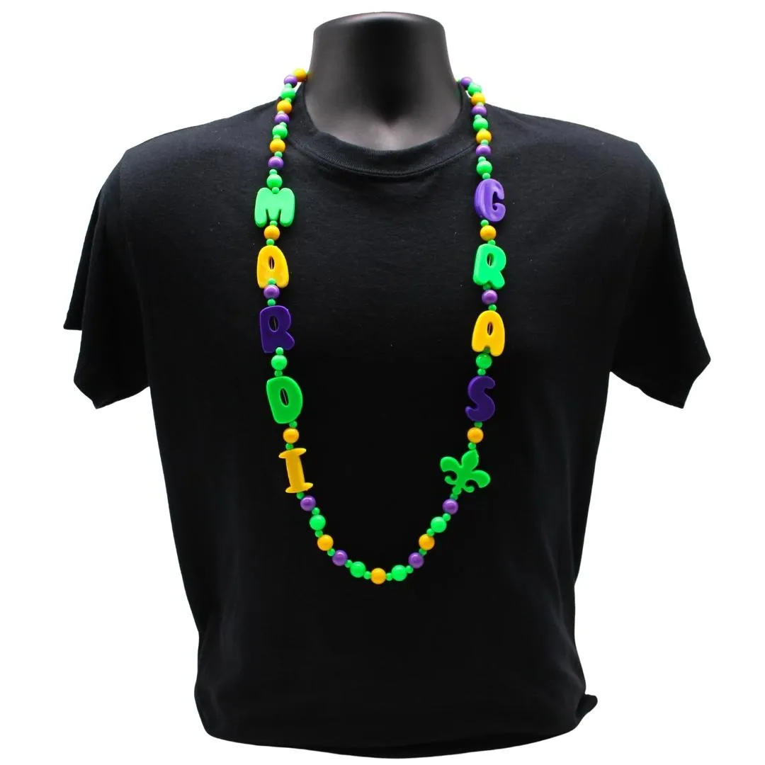 40" Purple, Green and Yellow Mardi Gras and Fleur de Lis Necklace (Each)