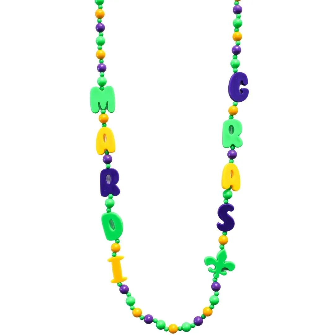 40" Purple, Green and Yellow Mardi Gras and Fleur de Lis Necklace (Each)