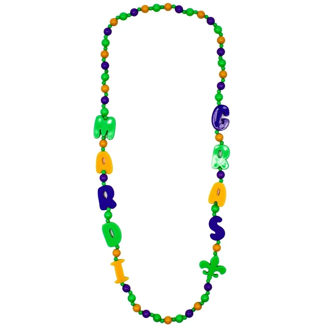 40" Purple, Green and Yellow Mardi Gras and Fleur de Lis Necklace (Each)