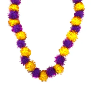 42" Purple and Yellow Tinsel Pom Pom Necklace (Each)