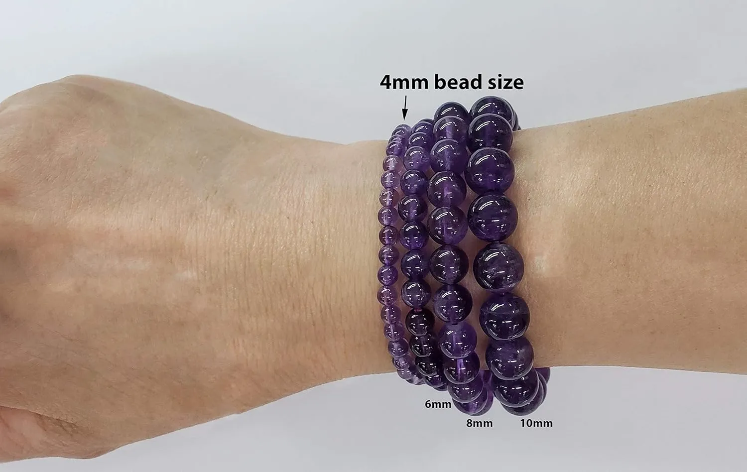 4mm Smooth Round Amethyst Stretch Bracelets in Various Sizes (6.5, 7, 7.5, 8 Inches)