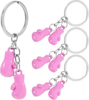 4Pcs Boxing Gloves Keychain Metal Pendant for Gym Accessories Car Ornaments and Sports Party Favors Stylish and Eye-catching Design Pink