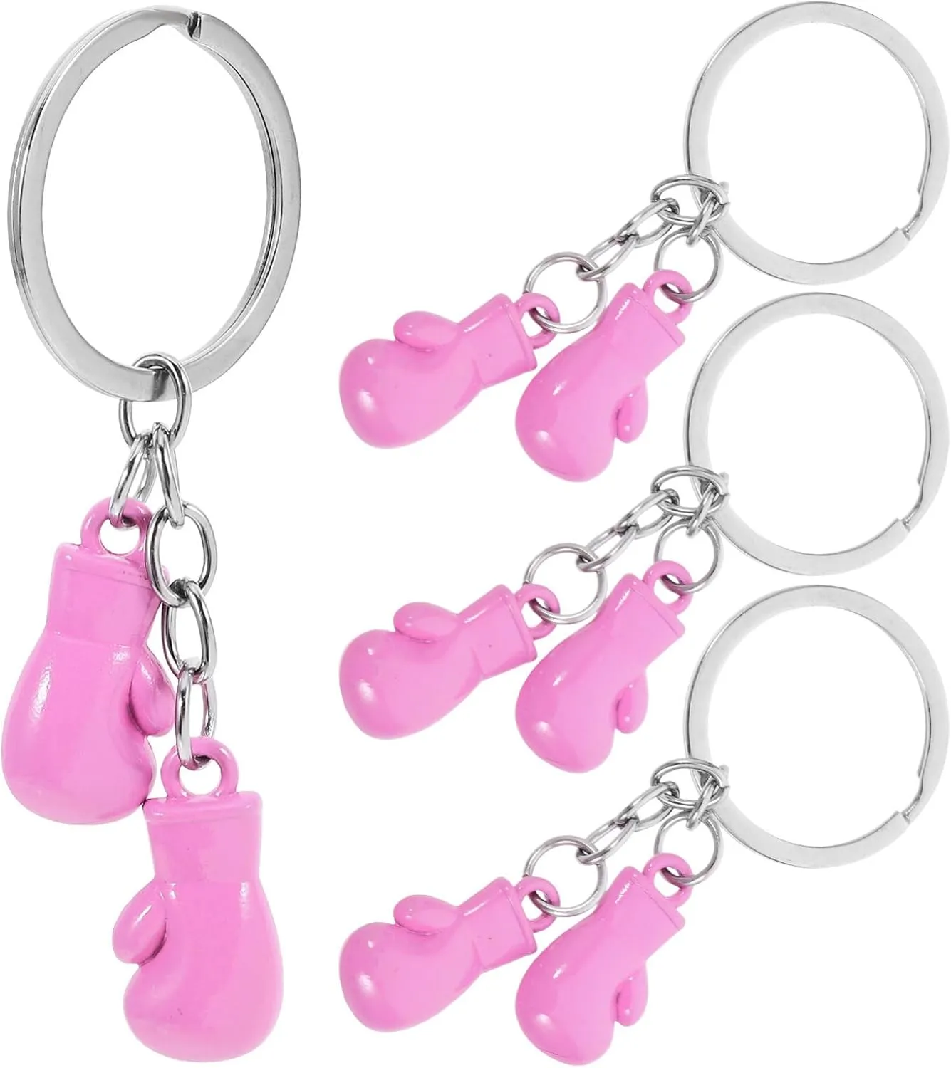 4Pcs Boxing Gloves Keychain Metal Pendant for Gym Accessories Car Ornaments and Sports Party Favors Stylish and Eye-catching Design Pink