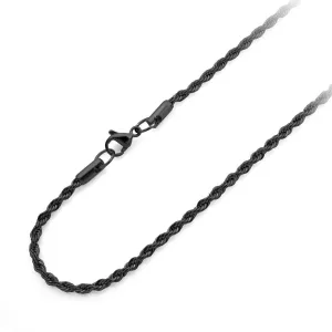 555Jewelry Stainless Steel Hypoallergenic Twisted Singapore Rope Chain Necklace Black 20.0 Inches