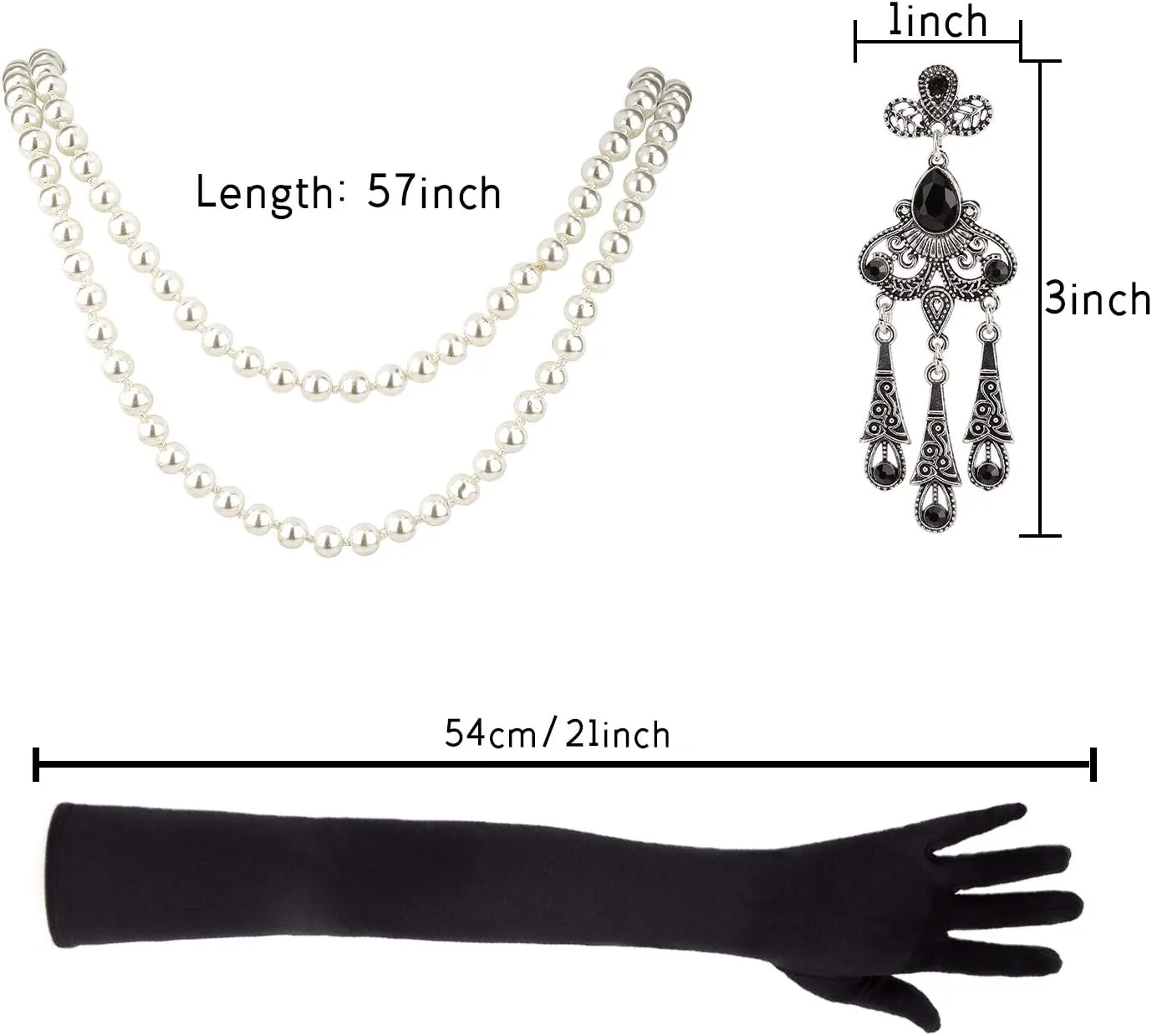 5pcs 1920s Flapper Accessories 20s Gatsby Costume Accessories Set for Women Headband Earrings Pearl Necklace Gloves Holder