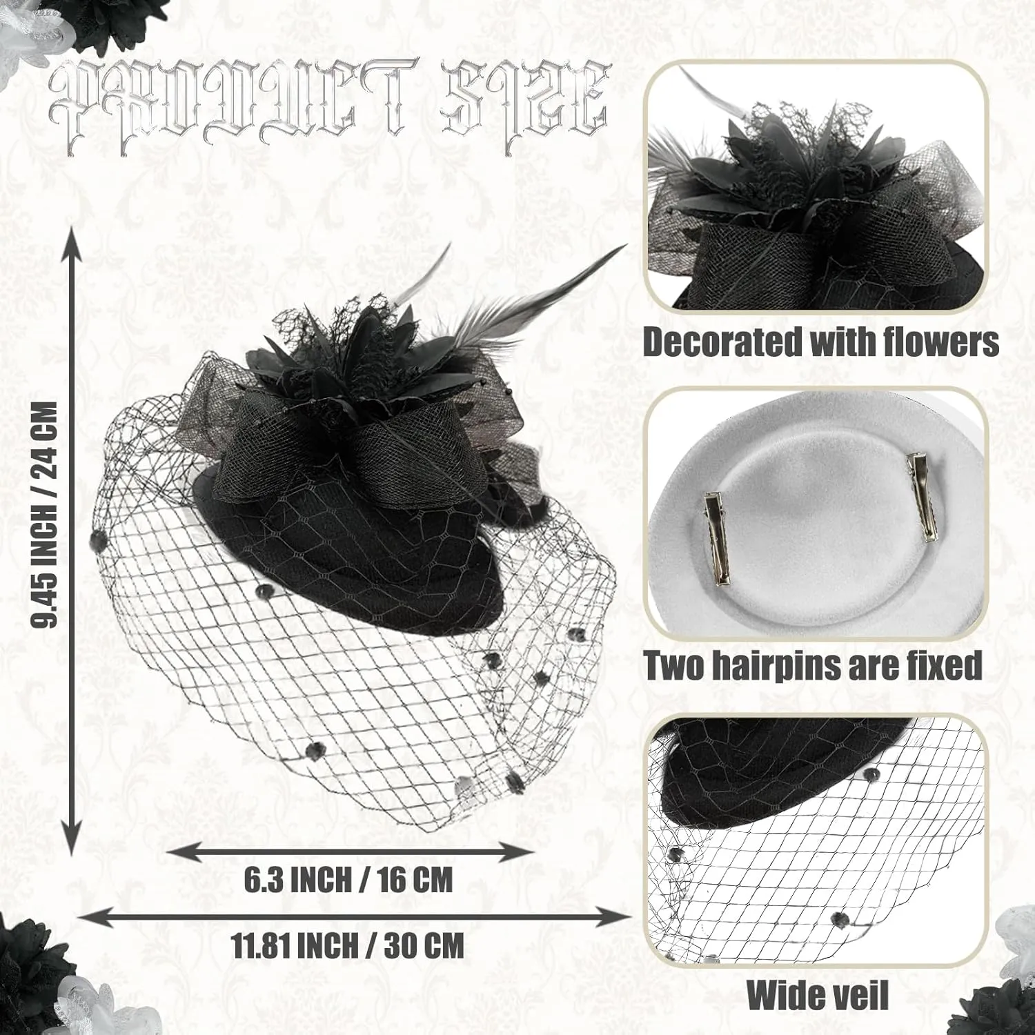 5Pcs Tea Party Accessories for Women 1920s Fascinators Hats for Women with Tea Party Hat Lace Gloves Socks Pearl Jewelry Set