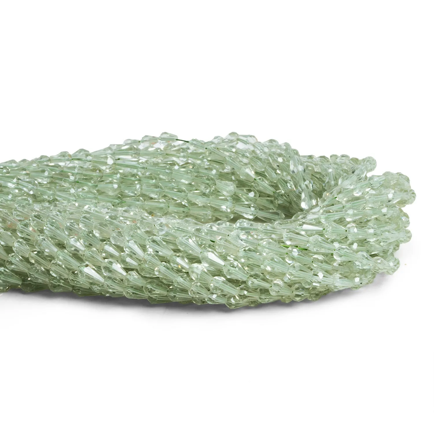 5x3mm Prasiolite Faceted Teardrops 14 inch 85 beads