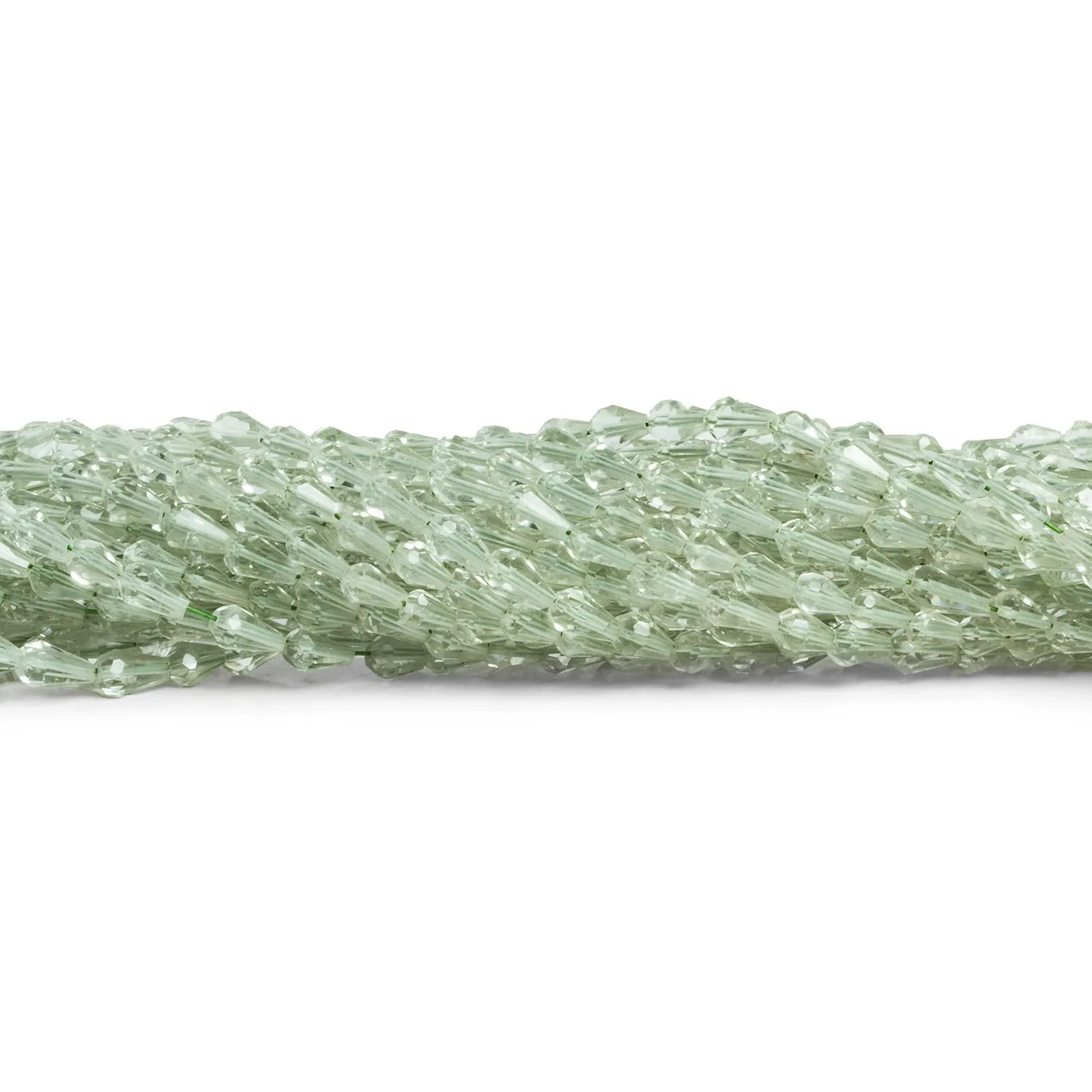 5x3mm Prasiolite Faceted Teardrops 14 inch 85 beads