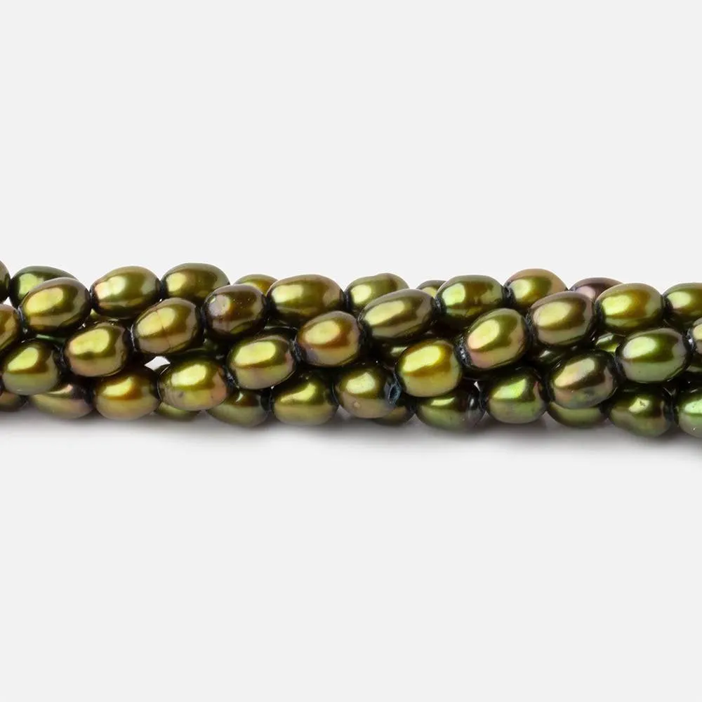5x4mm Avocado Green Oval Pearl 15 inch 81 beads