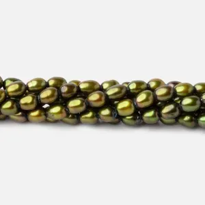5x4mm Avocado Green Oval Pearl 15 inch 81 beads