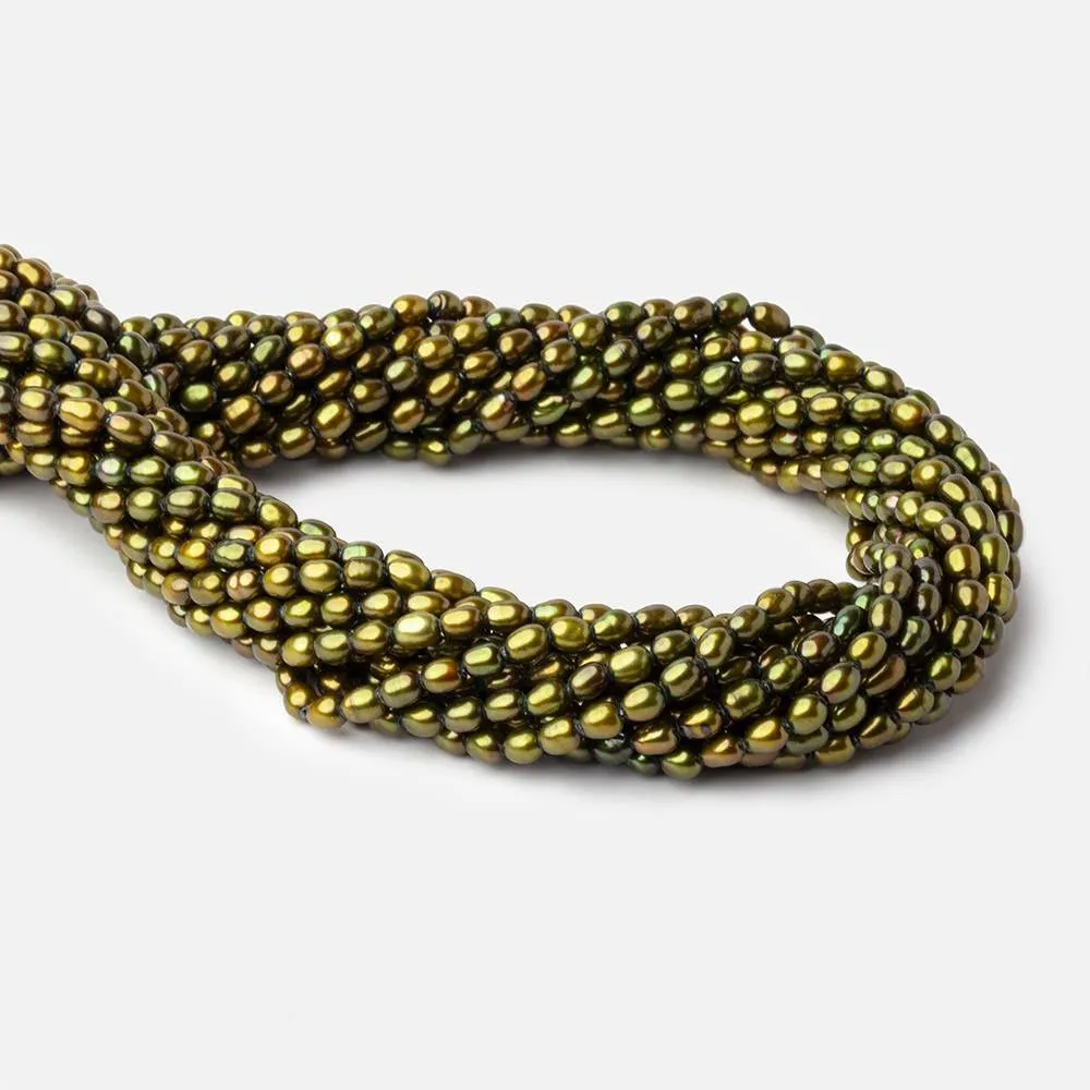 5x4mm Avocado Green Oval Pearl 15 inch 81 beads