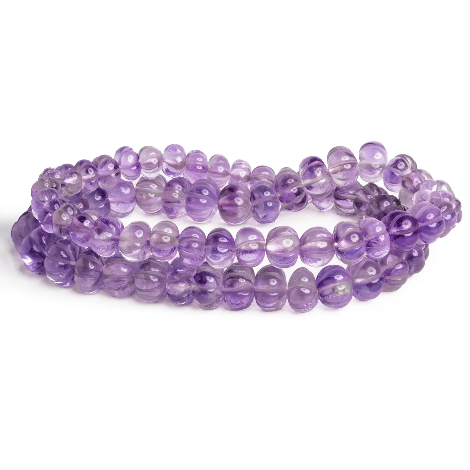 6-12mm Amethyst Carved Melons 18 inch 65 beads