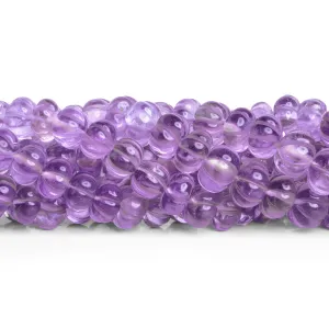 6-12mm Amethyst Carved Melons 18 inch 65 beads