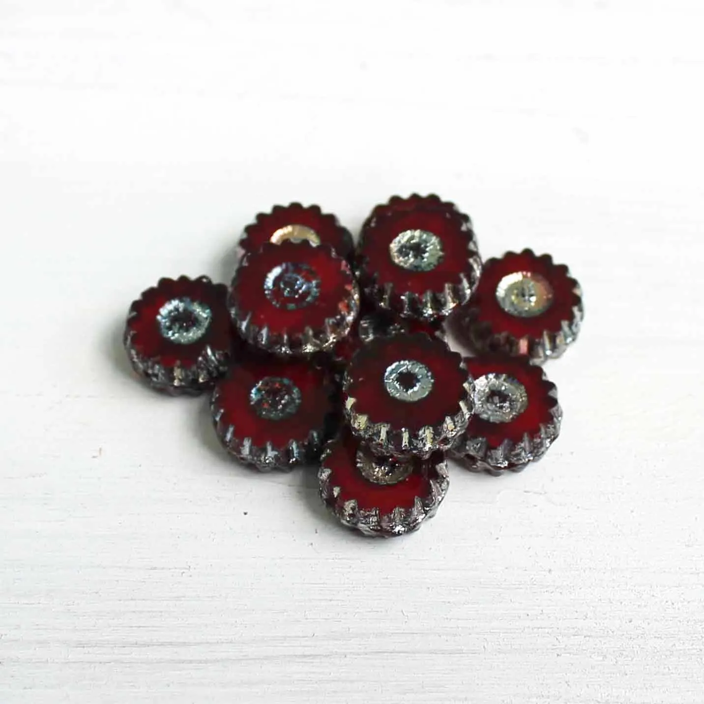 6 Daisy Coin Czech Pressed Glass Beads - 12mm - Choose Your Color!