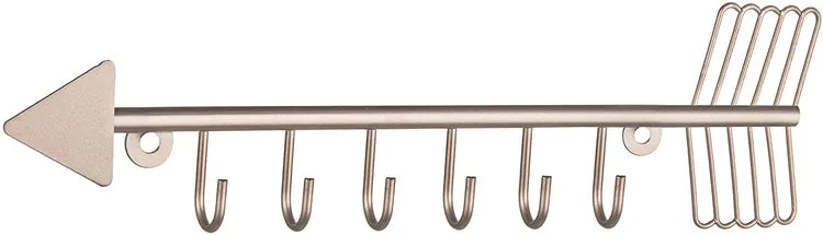 6-Hook, Rose Gold-Tone Arrow-Shaped Necklace Rack, Key Holder