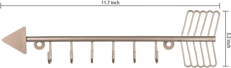 6-Hook, Rose Gold-Tone Arrow-Shaped Necklace Rack, Key Holder