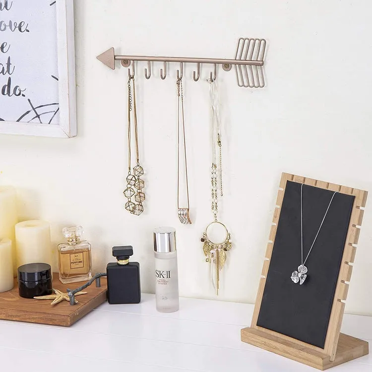6-Hook, Rose Gold-Tone Arrow-Shaped Necklace Rack, Key Holder