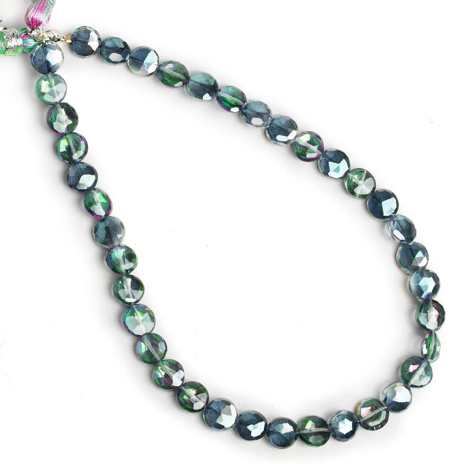 6mm Mystic Grey Topaz Faceted Coins 8 inch 41 beads