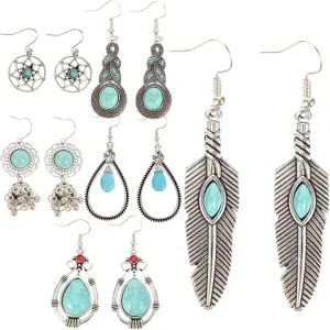 6Pairs Turquoise Earrings for Women Dangle Earrings with Geometric Design Fashion Jewelry for Everyday Wear and Special Occasions