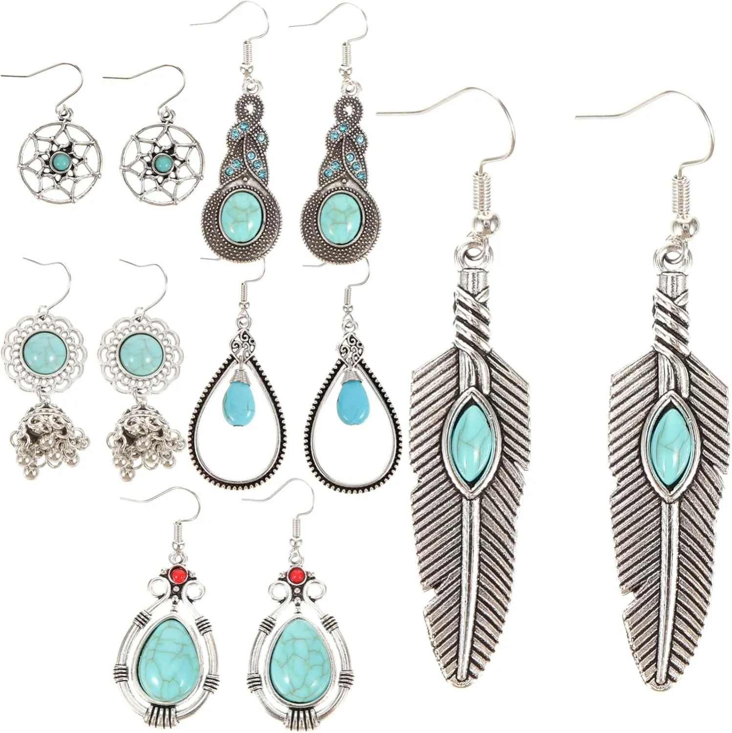 6Pairs Turquoise Earrings for Women Dangle Earrings with Geometric Design Fashion Jewelry for Everyday Wear and Special Occasions