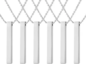 6pcs silver bar necklace, long silver necklaces for women, personalized vertical bar lariat necklace, 304 stainless steel engraved name pendant, bridesmaid gift, mother's day &, 23.23inch