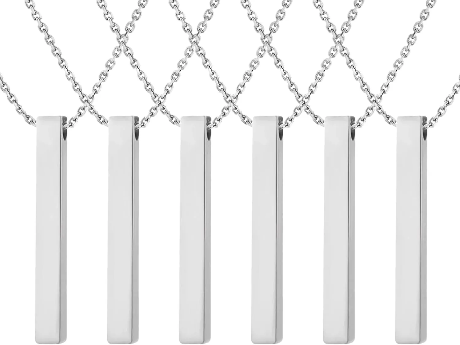 6pcs silver bar necklace, long silver necklaces for women, personalized vertical bar lariat necklace, 304 stainless steel engraved name pendant, bridesmaid gift, mother's day &, 23.23inch