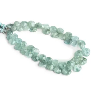 7-10mm Moss Aquamarine Faceted Hearts 9 inch 47 beads