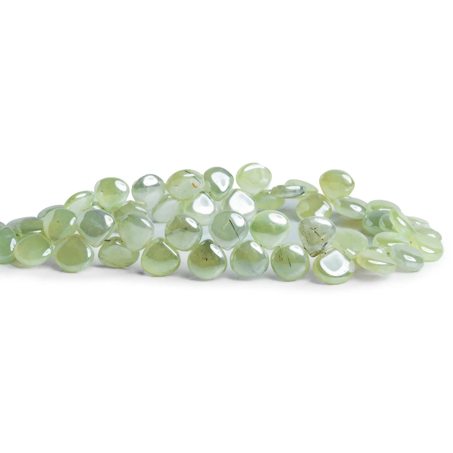 7-8mm Mystic Prehnite Plain Hearts 8 inch 50 beads