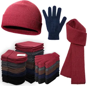 72-Pack Gloves, Scarves, and Beanies - Bulk 24 Glove Pairs, 24 Scarves, 24 Beanies - Bulk Supplies for Cold Weather, Emergencies, Homeless, Charity