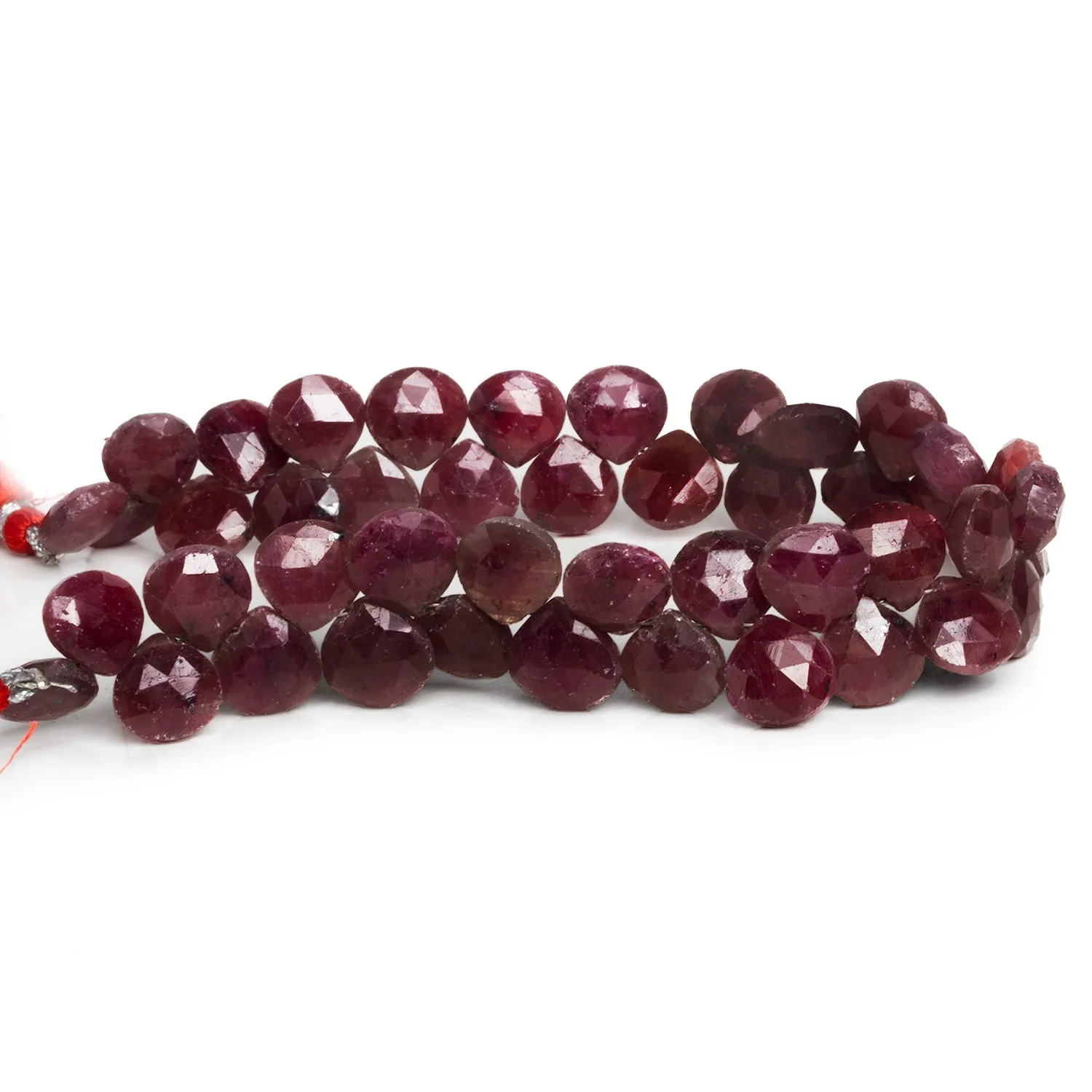 8-10mm Ruby Faceted Hearts 8 inch 43 beads
