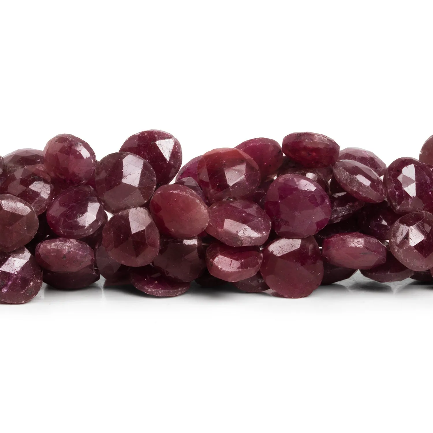 8-10mm Ruby Faceted Hearts 8 inch 43 beads