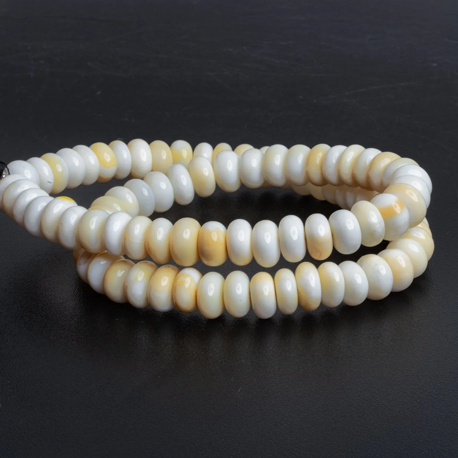 8-10mm White Opal Plain Rondelles 16 inch 80 beads