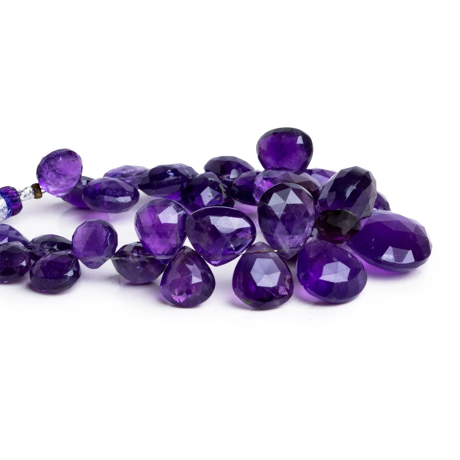 8-15mm Amethyst Faceted Hearts 5 inch 28 beads