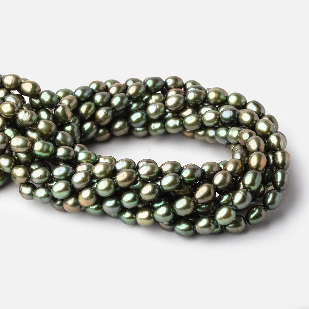 8-9mm Avocado Green Oval Pearls 16 inch 42 pieces