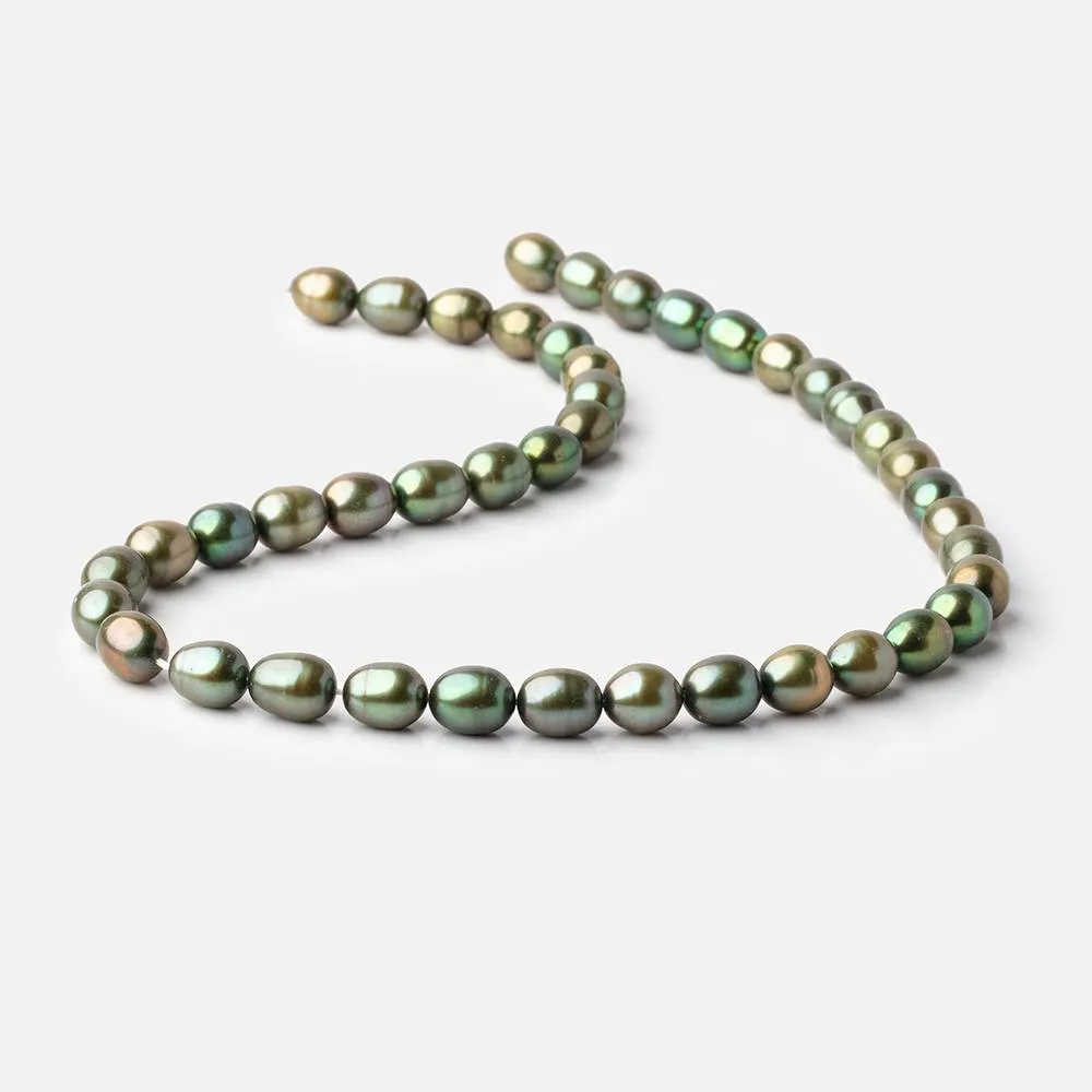 8-9mm Avocado Green Oval Pearls 16 inch 42 pieces