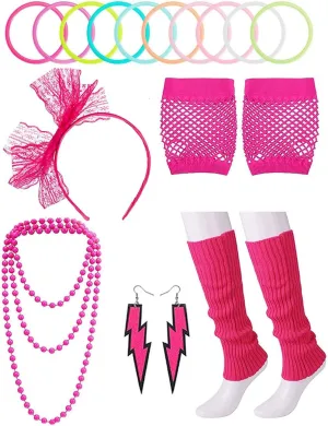 80s accessories for womenRetro 80s Lace Headband Bracelet Necklace Earrings Leg Warmers for Women 80s Party