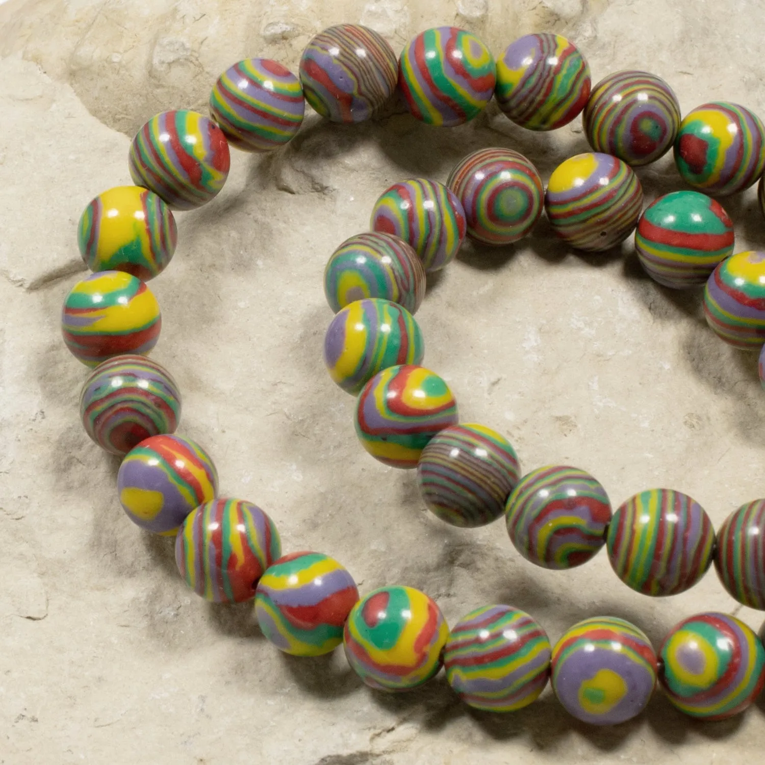 8mm Colorful Striped Lace Malachite Round Beads, Festive Manmade Stone, 48Pcs
