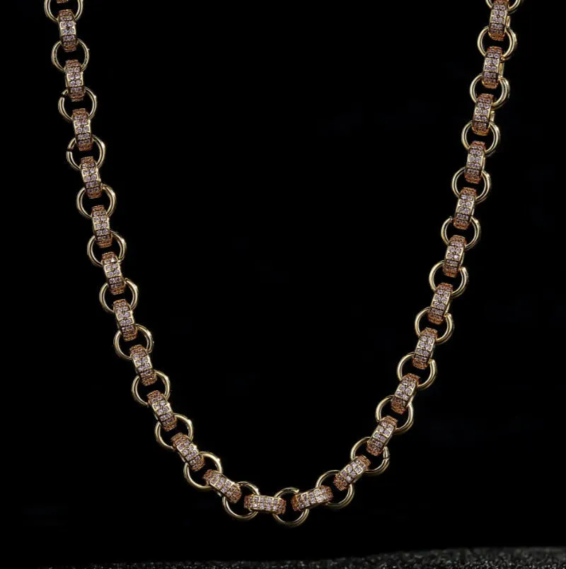 8mm Gold Belcher Chain Pink Stones 18 Inch