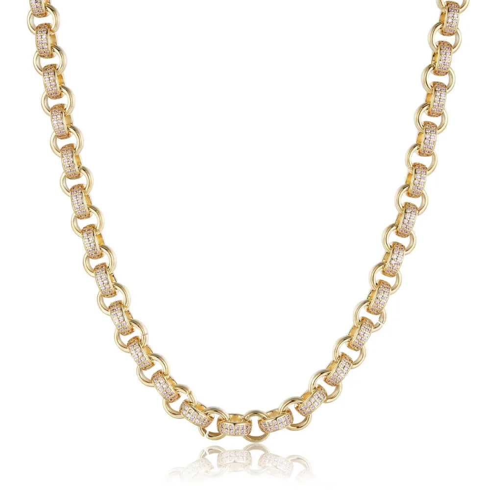 8mm Gold Belcher Chain Pink Stones 18 Inch