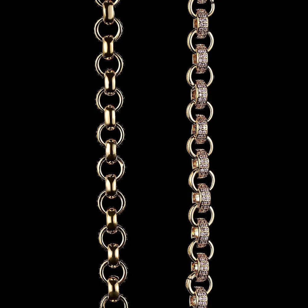 8mm Gold Belcher Chain Pink Stones 18 Inch