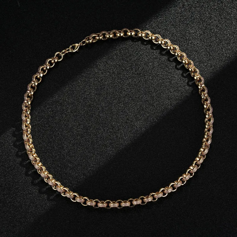 8mm Gold Belcher Chain Pink Stones 18 Inch