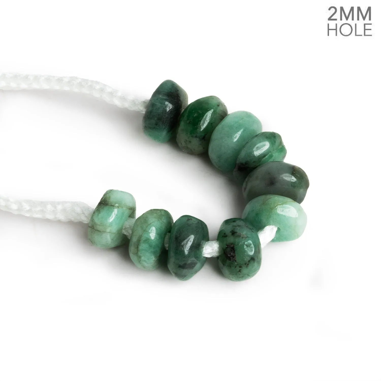 9-10mm Emerald 2mm Large Hole Rondelles 10 Beads