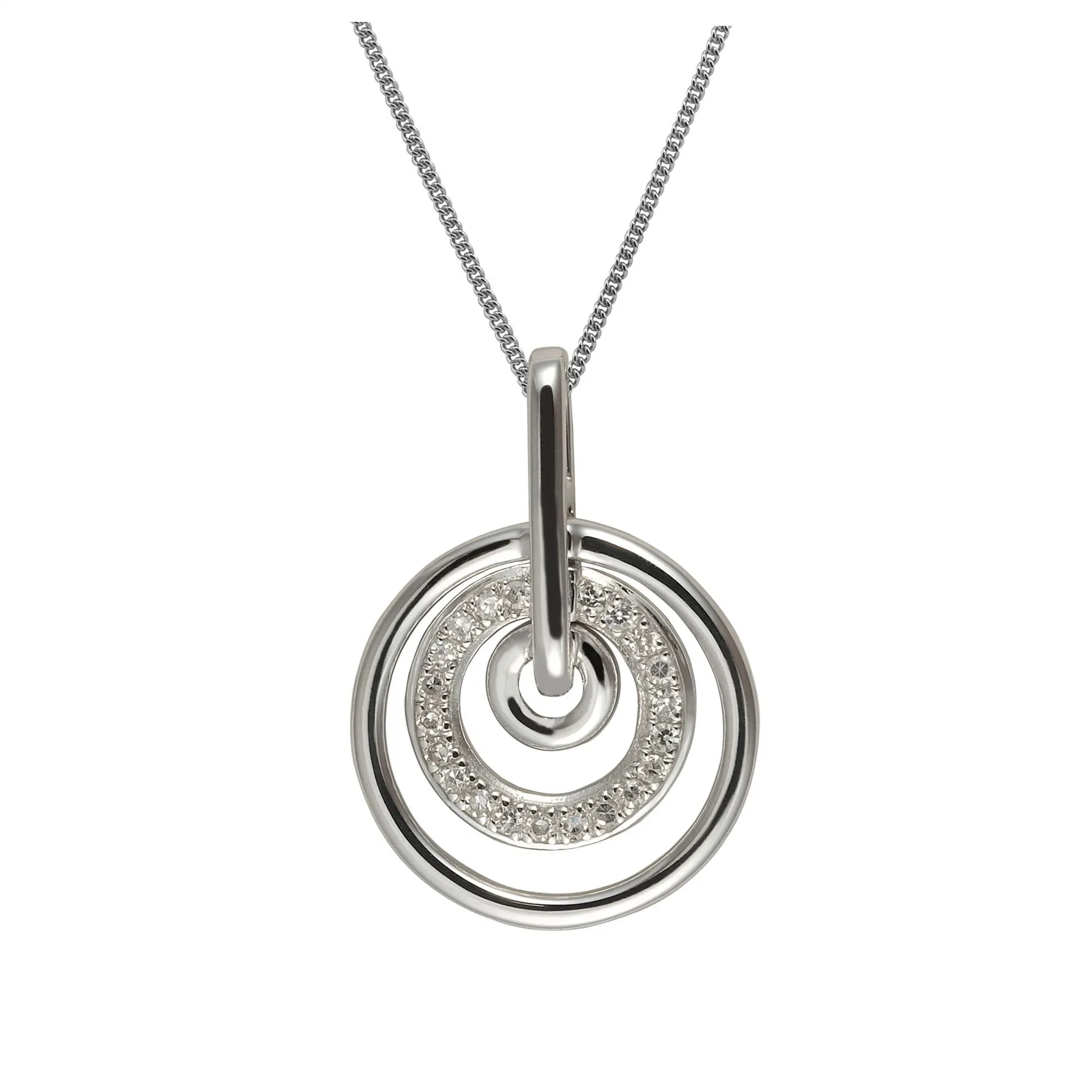 9 ct or Blanc Diamant Trois Bague 45cm Pendentif sur Chaîne