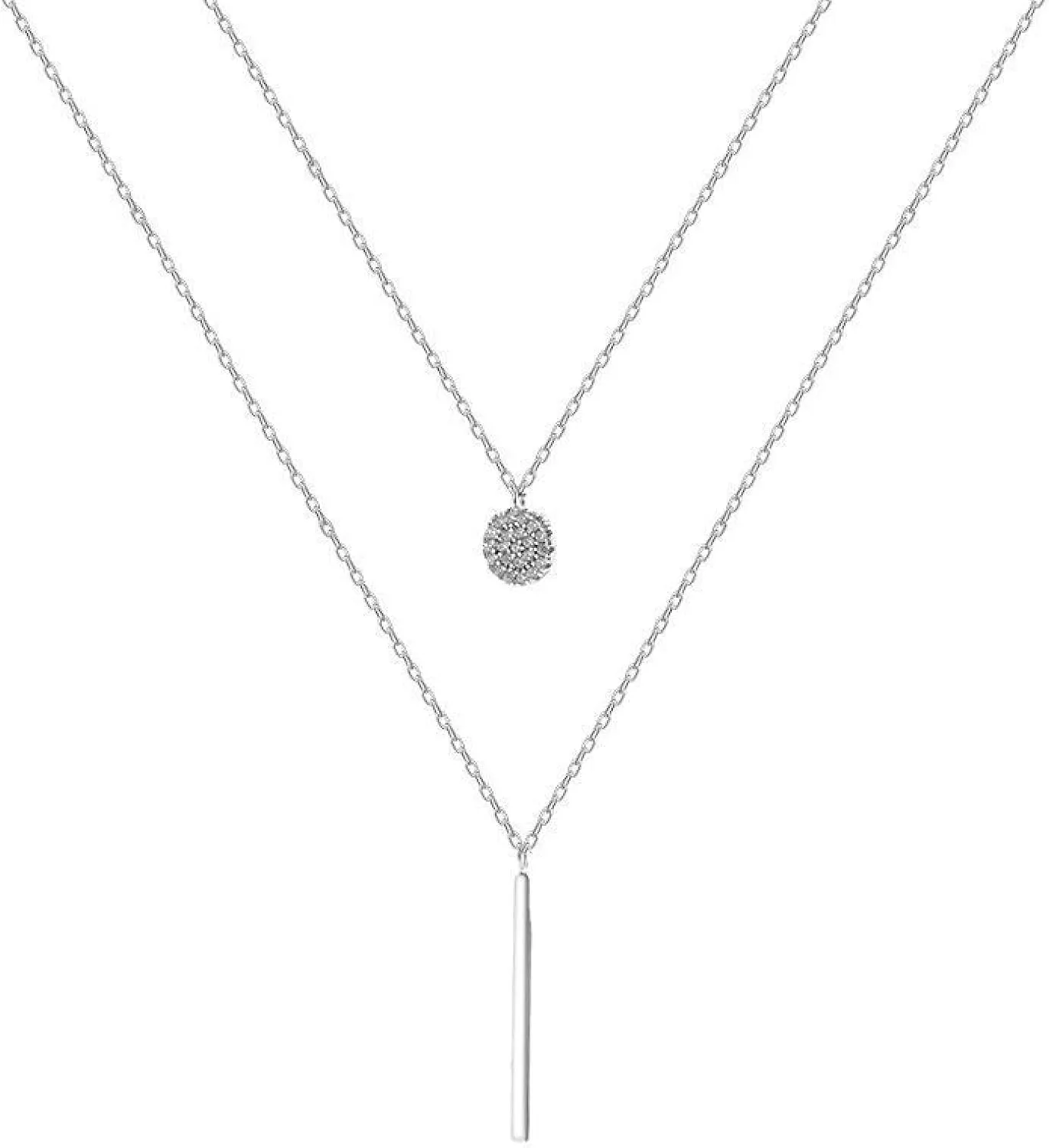 925 silver double necklace cold wind necklace women's sterling silver with diamonds clavicle chain women's simplicity
